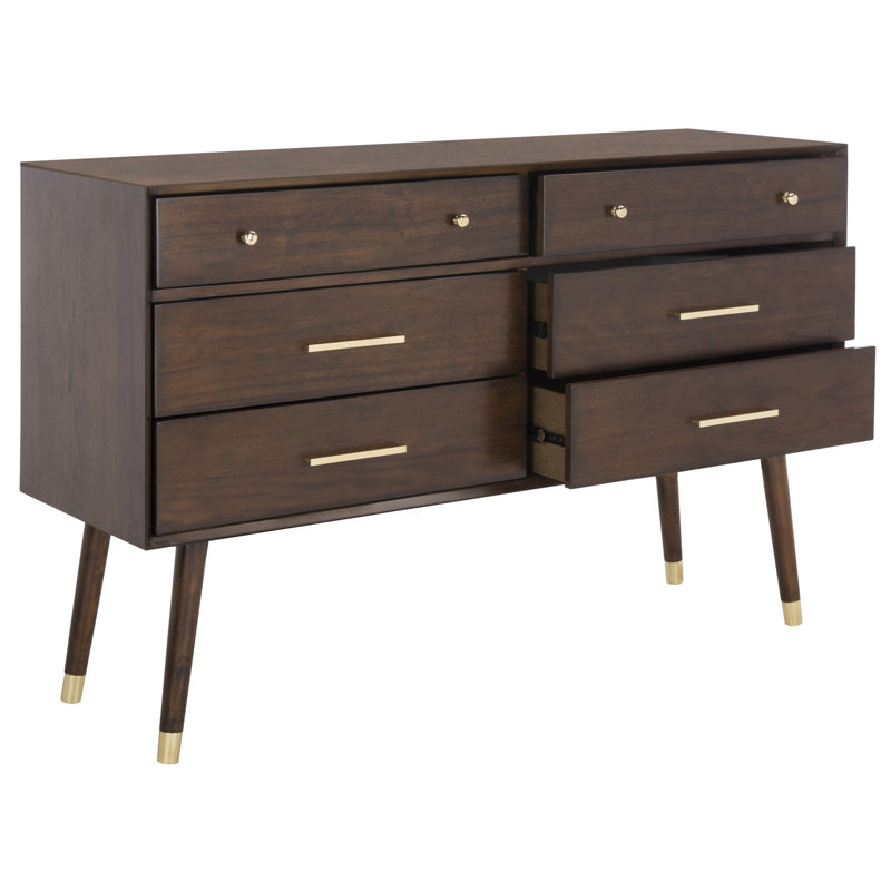 Commode 6 tiroirs Zack, Noyer / Laiton