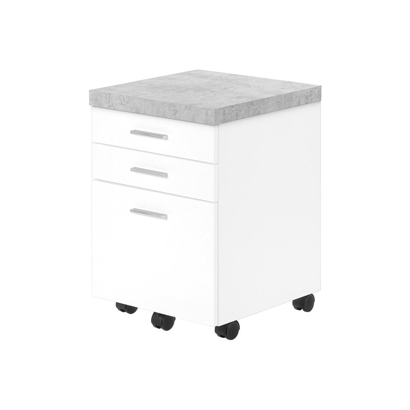 Classeur roulant avec options de rangement et espace, tiroirs à roulettes en stratifié gris blanc, surface