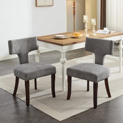 Ensemble de 2 chaises de salle à manger modernes, en chenille grise, pieds en acier pour la cuisine