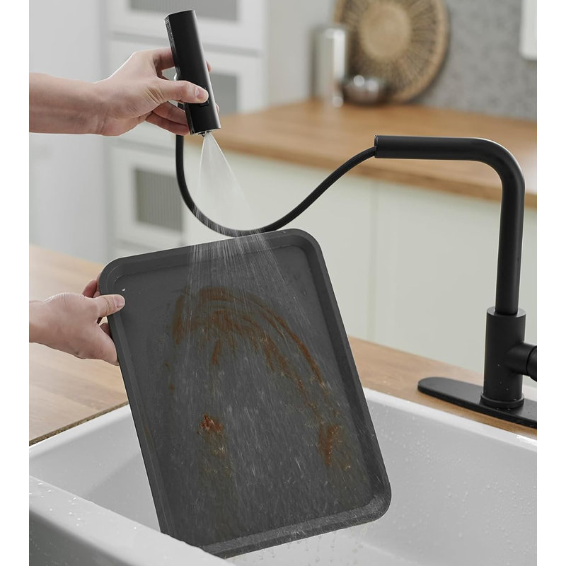 Matte Black Stainless Steel Kitchen Faucet with Pull-out Spray