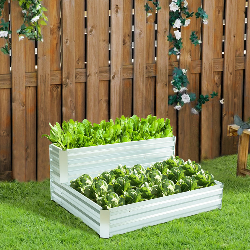 Lizmary 19.8" H 2-Tier Raised Garden Bed Planter, Metal Planter pots with open bottoms