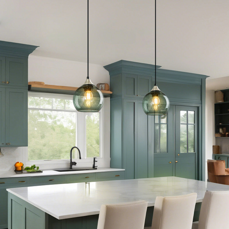 Aarunya 1 - Light Single Pendant Kitchen Island Lighting Globe Pendant Light Fixtures Modern Pendant Lighting, Gray Green