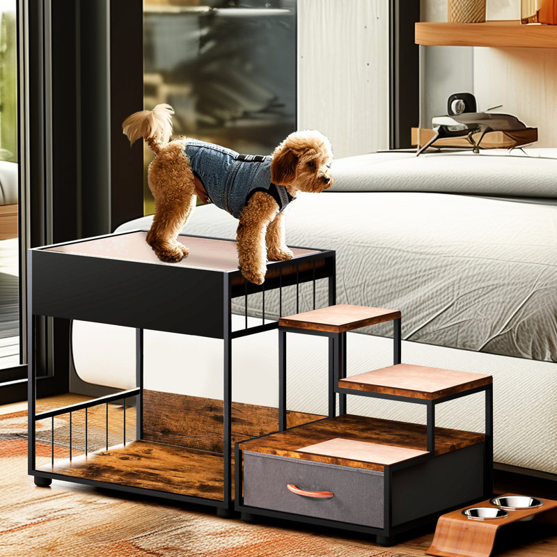 Lit pour chien avec perchoir: structure à plusieurs niveaux. Housse lavable. Rangement spacieux. Lit superposé pour animal de compagnie Vintage: coussin antidérapant et compartiment de rangement