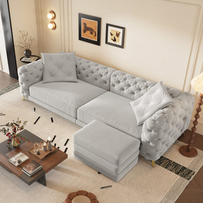 Canapé-lit Chesterfield de 97,7 po avec canapé-lit convertible en velours avec 2 coussins et repose-pieds amovible