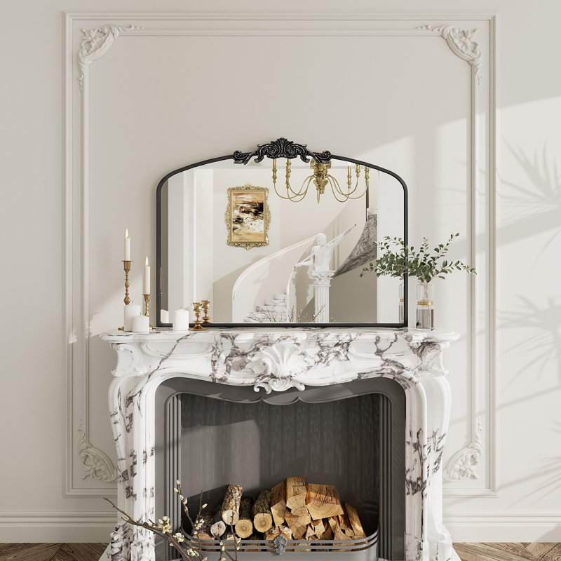Amara Vintage Baroque Style Tempered Glass French Cleat Mounted Wall Mirror, Antique Black, 30" x 40"