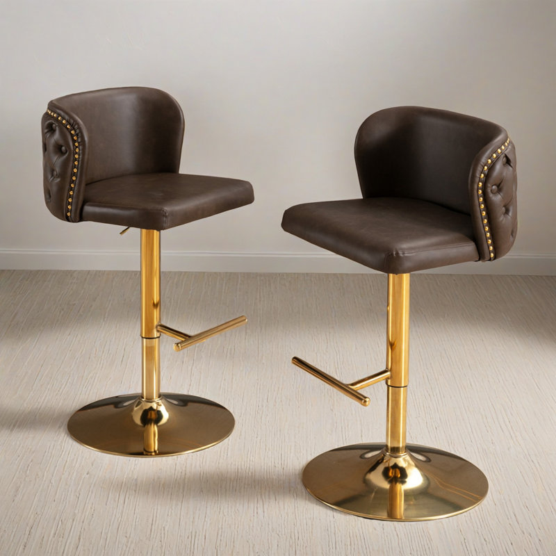 Swivel Barstools Adjusatble Counter Height Chrome Base Bar Stools With Back For Home Pub And Kitchen Island (Set Of 2), Brown