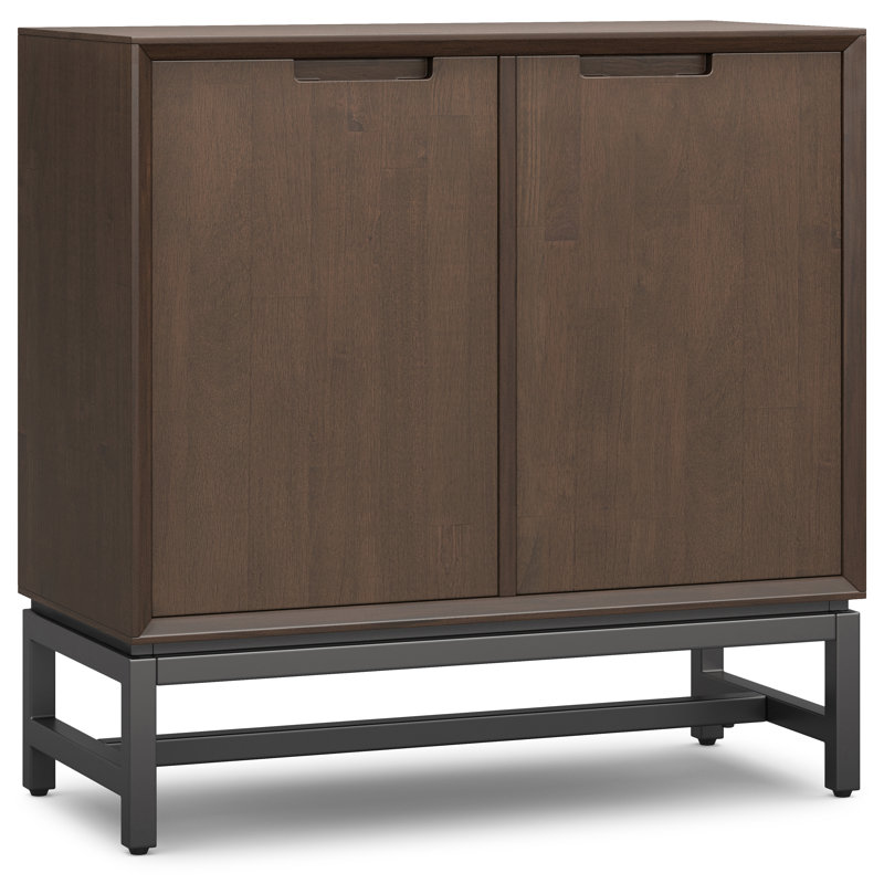 Banting 32"W Solid Hardwood 2-Shelf Modern Industrial Low Storage Cabinet with Metal Base