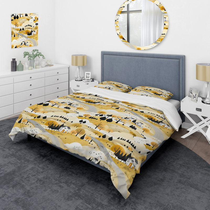Literie Autunm Yellow Minimalisme paysage II, Housse de couette simple + 1 taie décorative stan