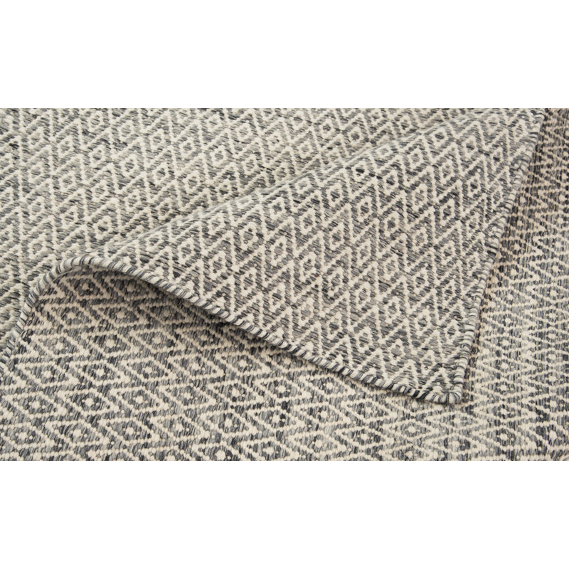 Tapis géométrique en laine tissé à plat à la main Sylvie, Rectangle 5 pi x 7 pi 6 po