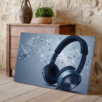 Canvas A Stylized Illustration Of A Pair Of Modern Headphones Featuring Wall Art A Sleek Metallic Design With A Predominantly Navy Canvas Wall Art