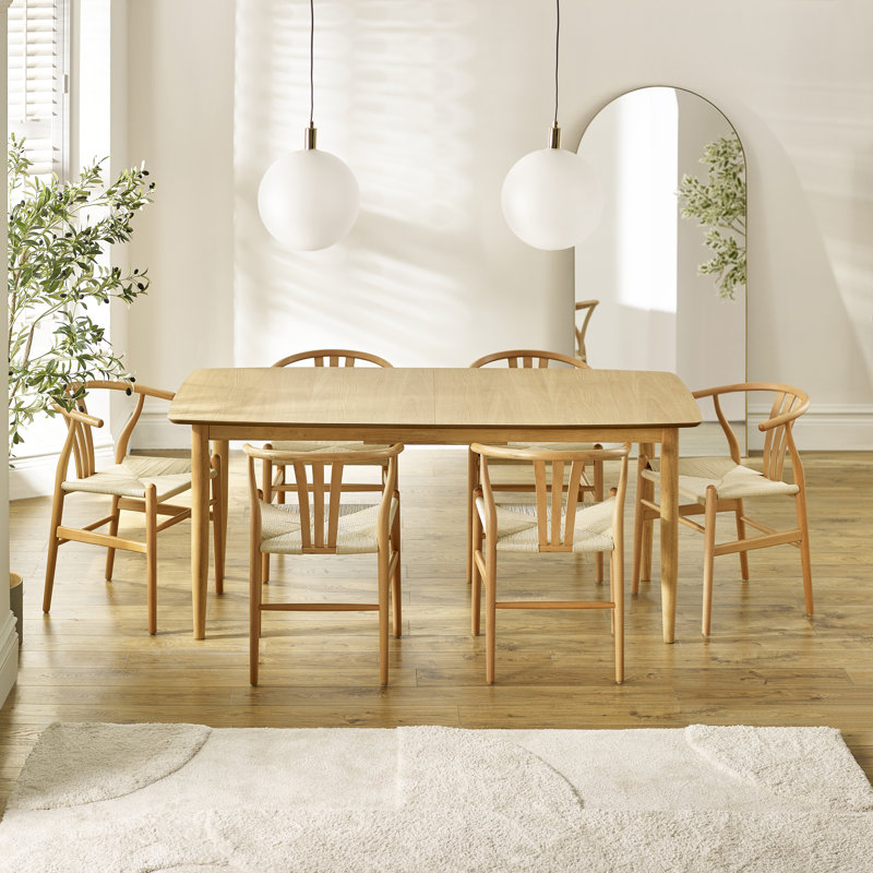 Eriksson Rectangular Solid Wood Extending Table & Carlton Wishbone Dining Chairs - Scandi Inspired, 6