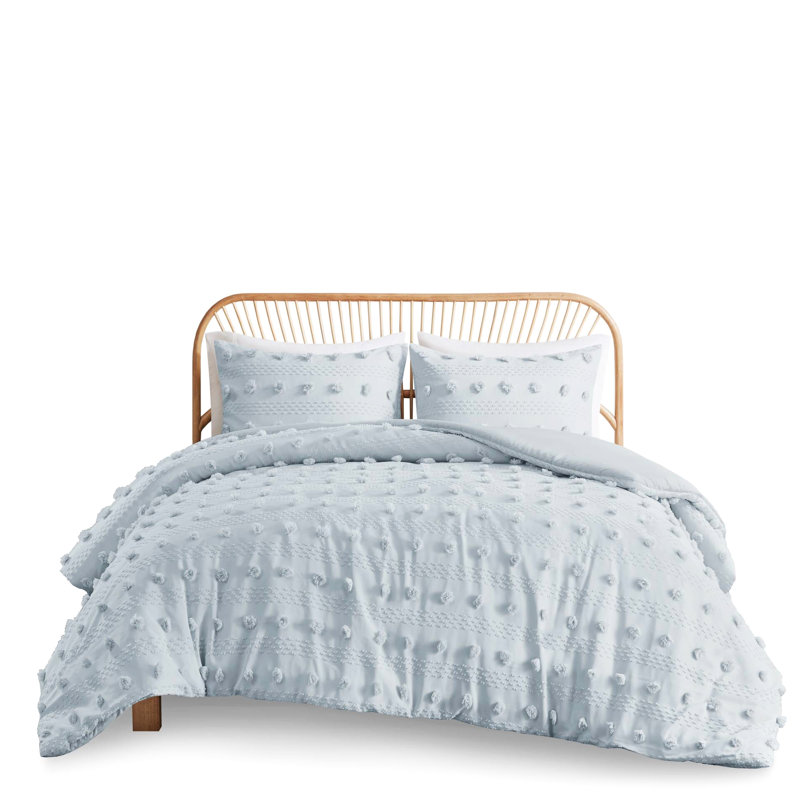 Bleu, 3 pièces, double / grand, housse de couette, pince, revers en microfibre, - étiqueté, fermeture à boutons, attaches intérieures, détails d'insertion, tissu étiqueté