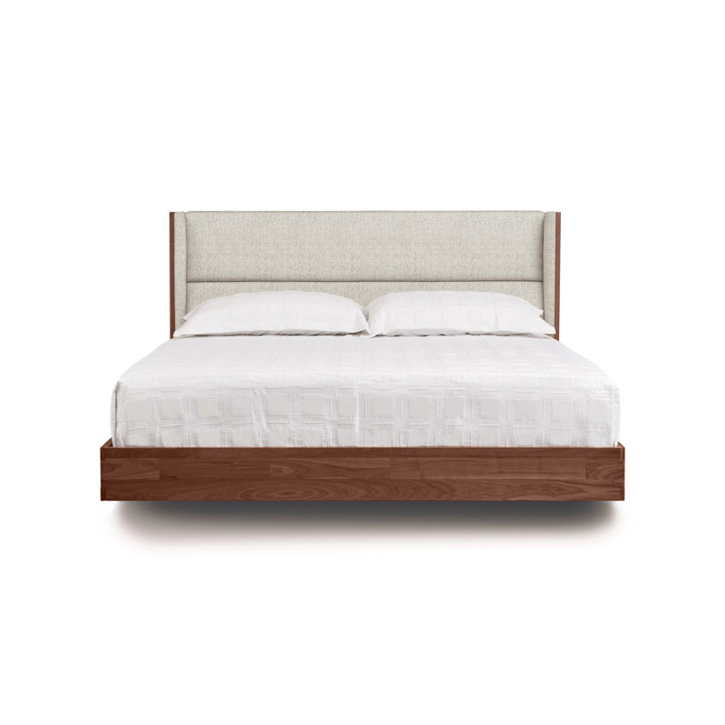 Lit plateforme tapissier Sloane, Grand, Toile Sunbrella naturel, Noyer naturel
