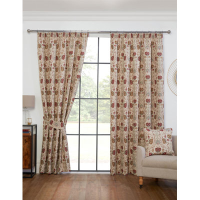 Aylesbury Fully Lined Ready Made Floral Pencil Pleat Curtains Natural