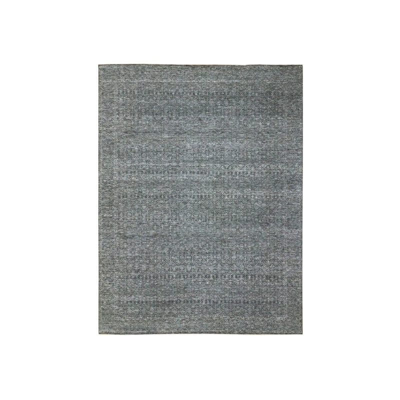 Tapis oriental rectangulaire gris en laine noué à la main 9 pi 2 po x 12 pi 1 po - MOA10276426