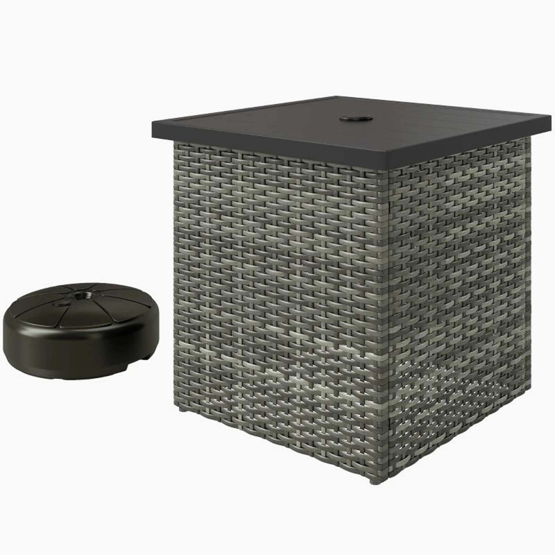 Table de bout carrée pour l'extérieur, table d'appoint en osier avec trou pour parasol