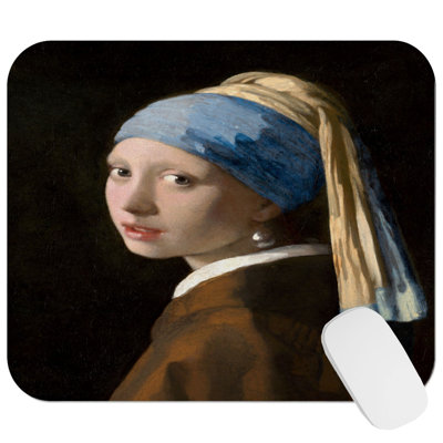 People and Portraits Girl with a Pearl Earing - Johannes Vermeer Portraits Female Gaming Cute Office Laptop Desk Pad Gift Mat Square Rectangle Non-Slip Mousepad