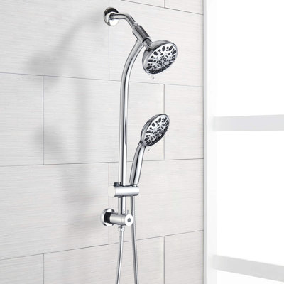 7-Setting Shower Head - Stainless Steel Slide Bar, Dual Head, Wall Mounted, , 1/2" Connection Size 7 Function