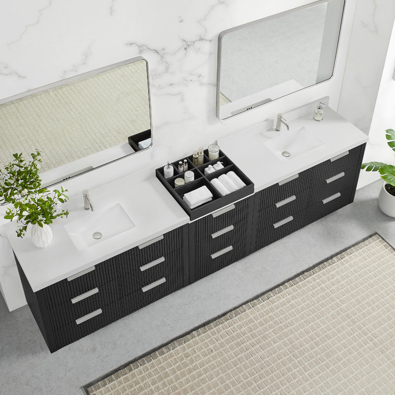 Santarem 120" Combine Free-standing Double Bath Vanity in Oak Weathered Black with White Quartz Stone Top, 120"
