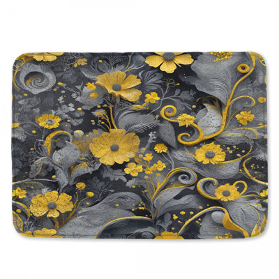 Yellow Floral Illustration Bath Mat