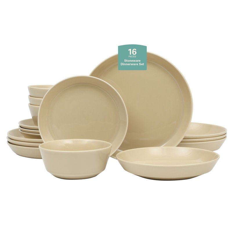 Service de vaisselle 16 pièces pour 4 assiettes en porcelaine Gibson Home Summer Shades, Taupe