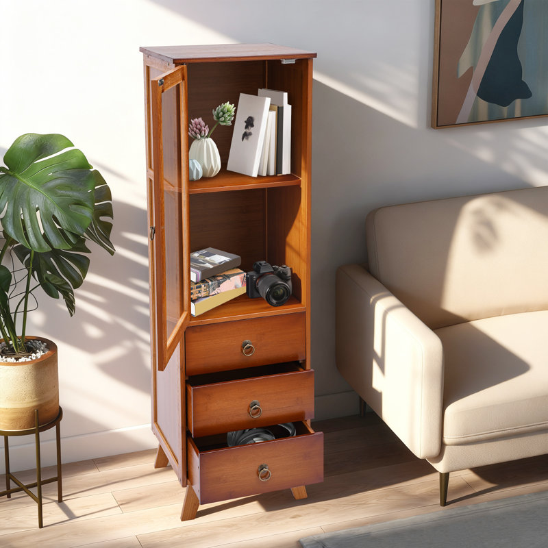 Dinuba Rattan Freestanding Linen Cabinet With Drawers