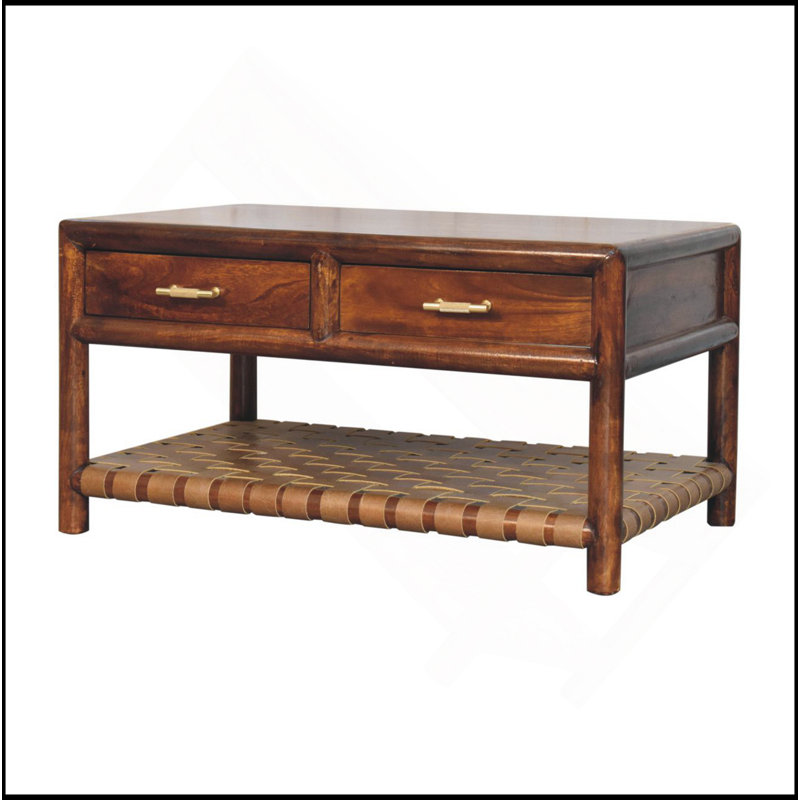 Console Regency tissée avec 4 tiroirs, fente ouverte, brun
