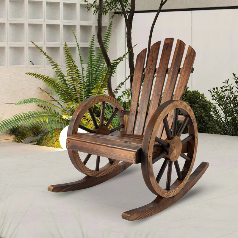 Chaise berçante d'extérieur en bois à roulettes - Chaise berçante Adirondack de conception rustique à roulettes