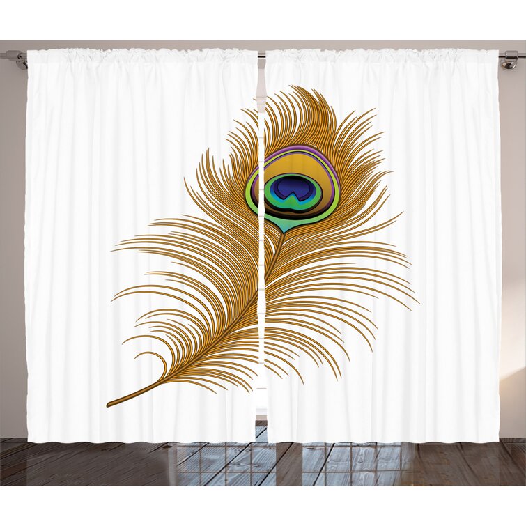 Blackout Window Curtain peacock feathers background illustration