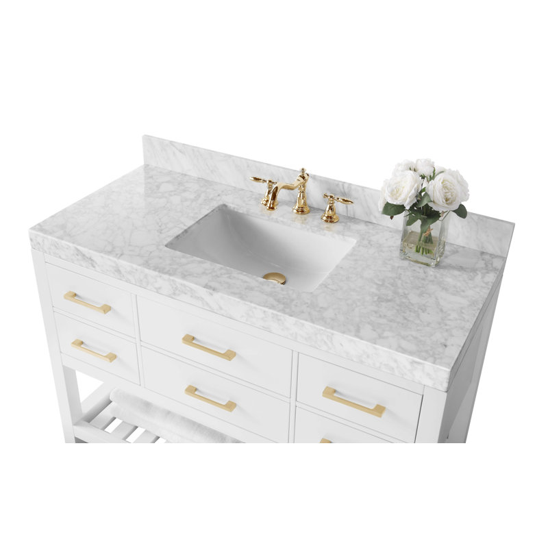 Elizabeth 48'' W Single Vanity, Carrara White, Black Onyx, Gold