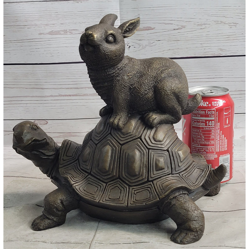 Tortue et le lièvre Aesop Fable Sculpture en bronze Figurine Statue Collection Decor Art originale signée