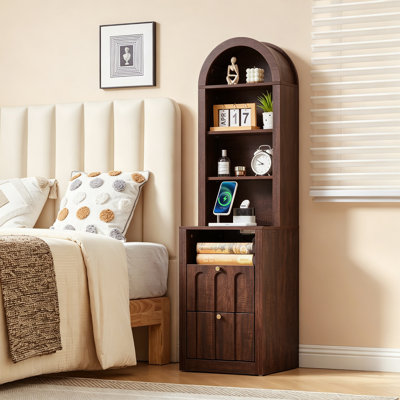 2-Drawer Nightstand, 56" Arched Tall Nightstand with Charging Station
