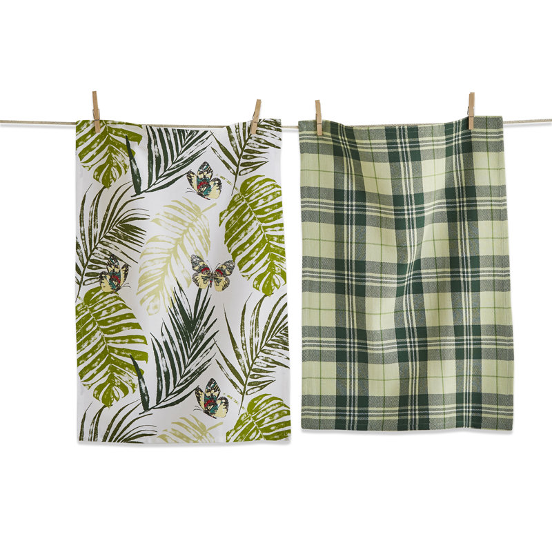 Palm And Butterfly Dishtowel S/2