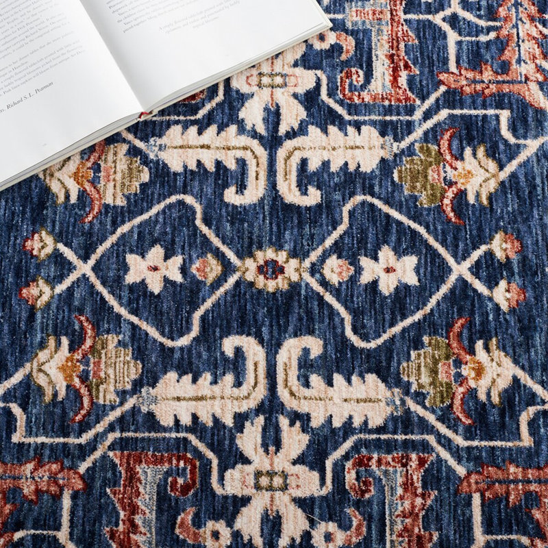 Lauren Ralph Lauren Navy Beige Hand-Knotted Synthetic Rug 4' x 6'