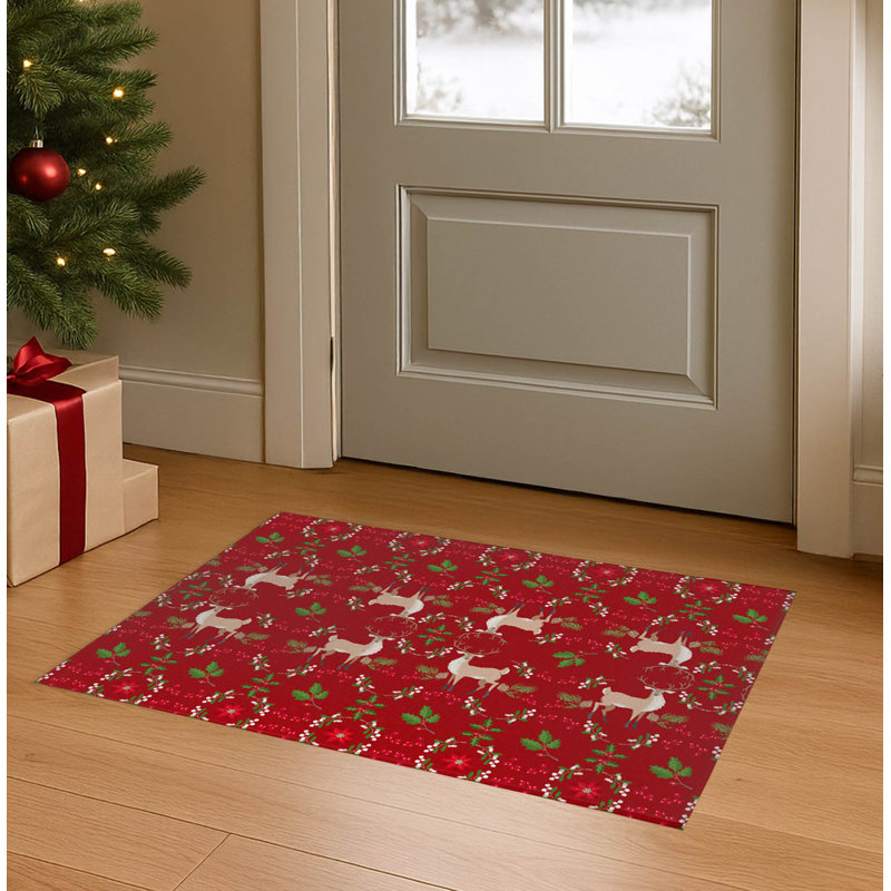 Botanical Deer Seasonal Indoor Doormat, Red, 24" W x 36" L