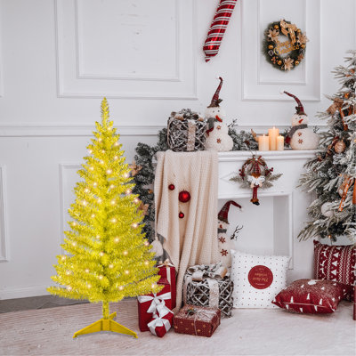 4FT Gold Christmas Tree With 50 UL Lights, 122 PVC Tips – Prelit Artificial Holiday Tree For Indoor Decoration, Small Space, Tabletop, Apartment, Or Office