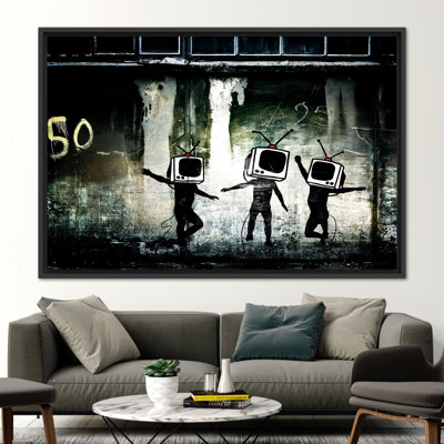 «Banksy Inspired Dancing TV Graffiti», art mural - Street Style, décoration murale pour maisons modernes