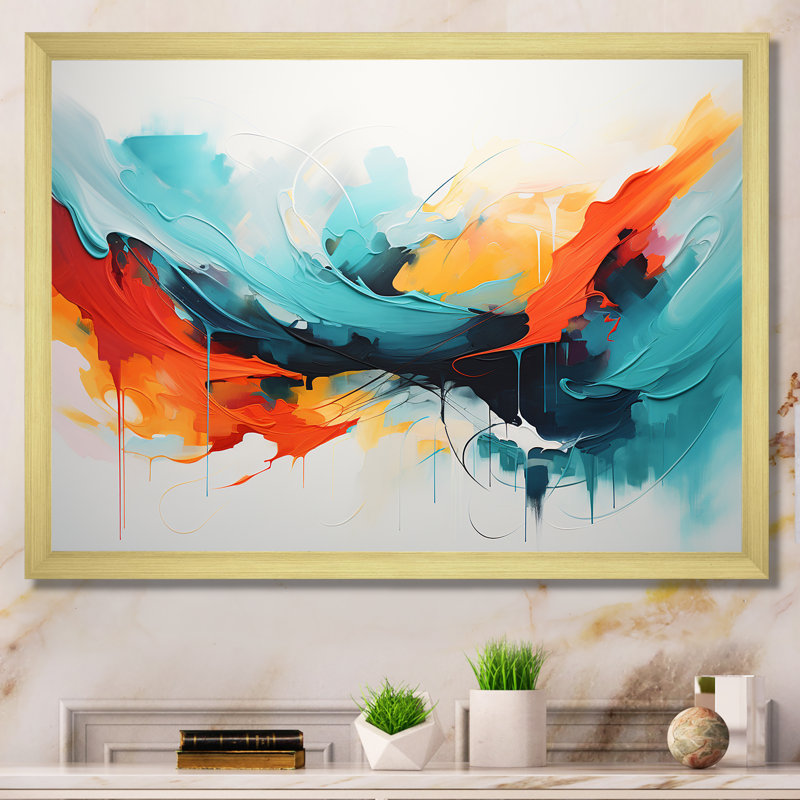 «Colorful Abstract Expression III», art mural abstrait, H 24 po x l 32 po x P 1 po, Cadre doré à coins fermés