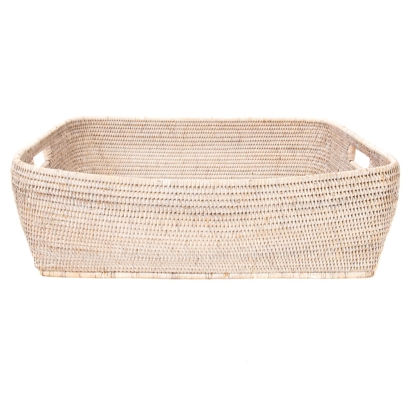 Grand panier en rotin, Blanc délavé, H 9 po x l 26 po x P 20 po