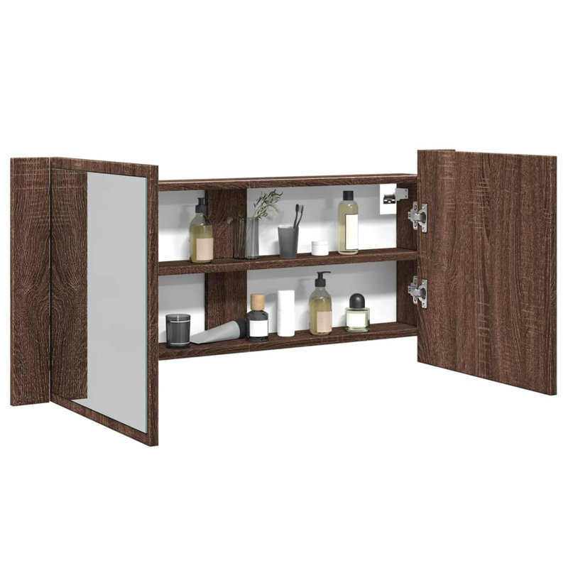 Dadrien 45cm H x 100cm W Wall Mounted Required Mirror Cabinet with LED Lighting, Brown Oak