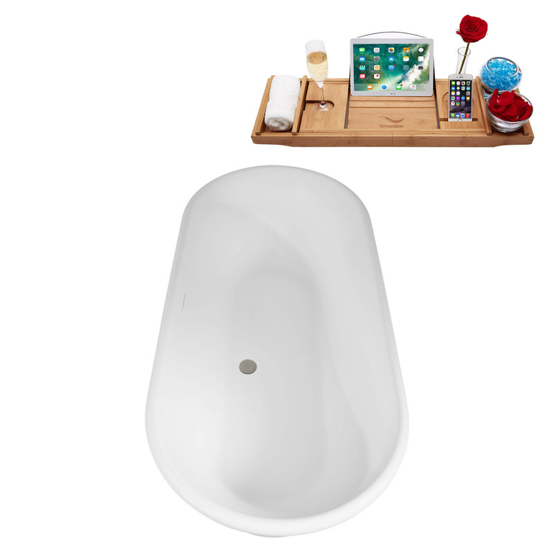 65" Streamline Soaking Freestanding Tub and Tray With Internal Drain, Brushed GunMetal