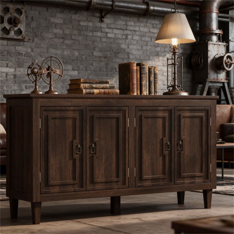 Mid Century Modern Sideboard, Solid Wood Buffet Cabinet With 4 Doors, Storage Console For Dining Room, Living Room & Entryway