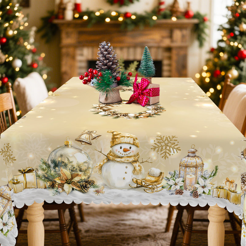 1pc Christmas Themed Print Tablecloth, Round/Rectangular Table Cloth, Mantel Para Mesa De Comedor, Xmas Decor, Holiday Party Indoor Dining Decor, Round Rectangle Christmas Table Cover, Festive Home Kitchen Accessory Gifts, Several Sizes Available