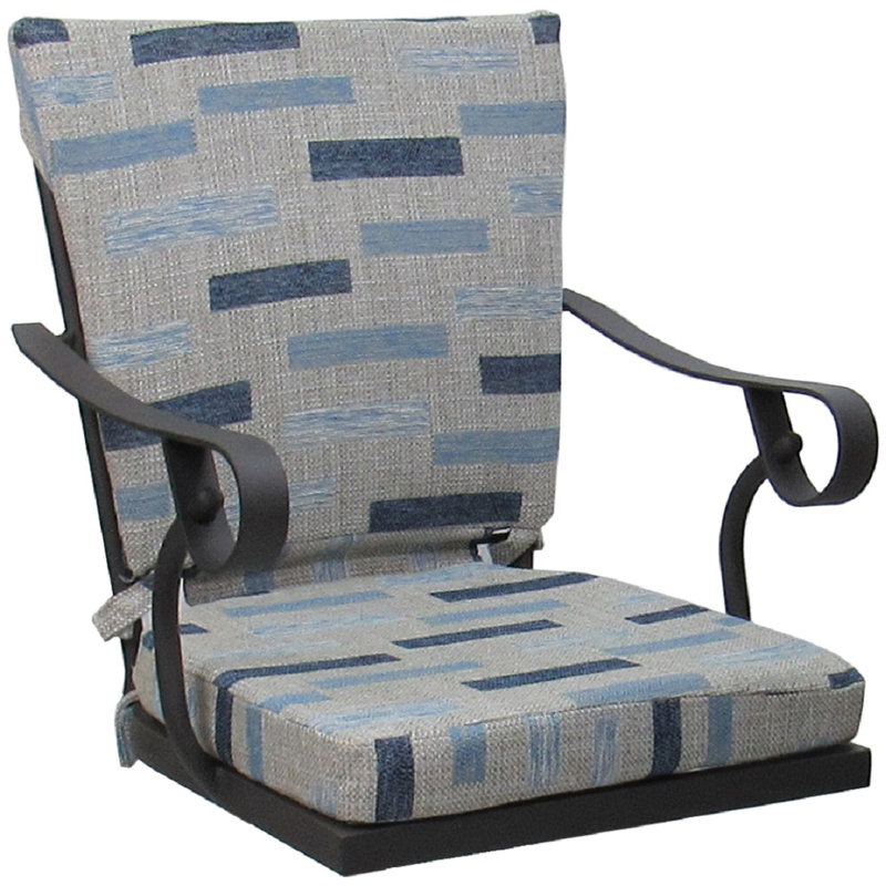Fauteuil de salle à manger d'extérieur avec coussin Colie, Bleu / gris