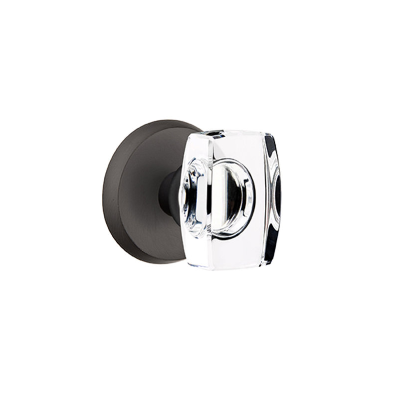 Ensemble de boutons de passage Emtek avec rosette Sandcast # 2 et bouton en verre Windsor, Dos plat