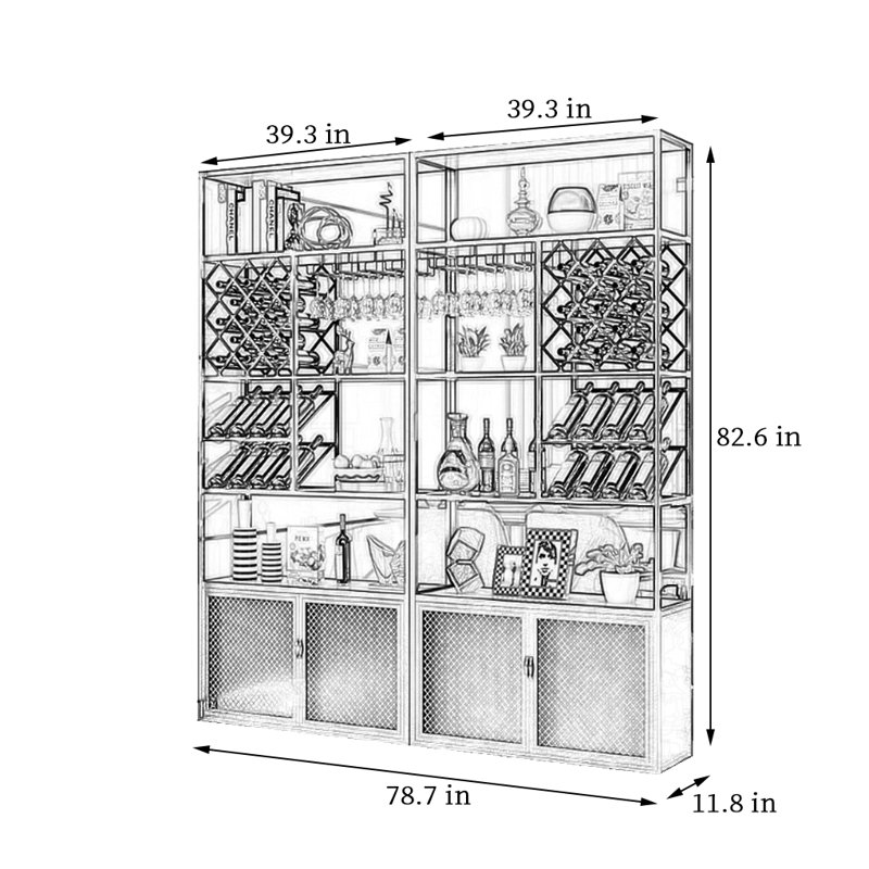Black Wine Cooler, 82.6" H x 78.7" W x 11.8" D