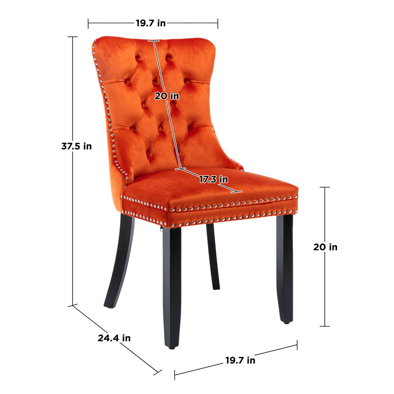 Tufted Velvet Wing Back Side Dining Chairs, Black, Orange