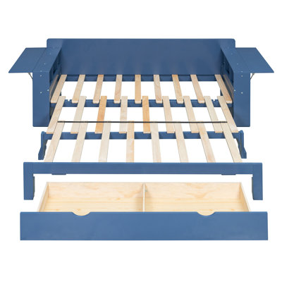 Queen Size Daybed With Removable Desk, Storage Drawers & Hydraulic Side Table