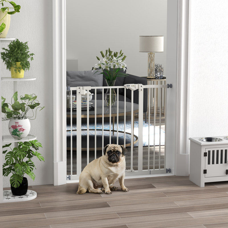 Pressure Mounted Pet Gate With Door, White, 74-94 cm
