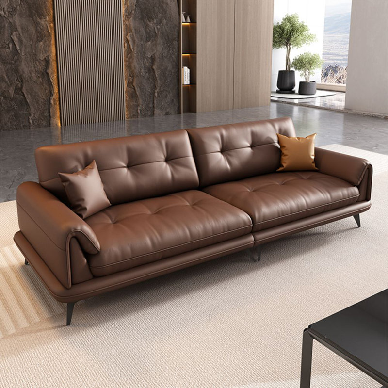 Canapé modulaire en cuir véritable couleur café, H 35,43 po x l 94,49 po x P 37,4 po